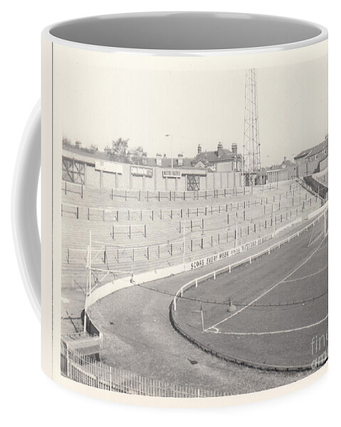  Coffee Mug featuring the photograph Watford - Vicarage Road - Vicarage Road Terrace 1 - 1968 - BW by Legendary Football Grounds