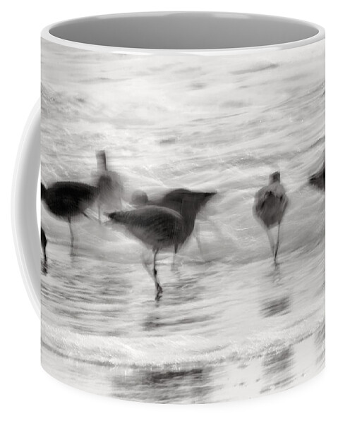 Blue Coffee Mug featuring the photograph Plundering Plover Series in Black and White 2 by Angela Rath