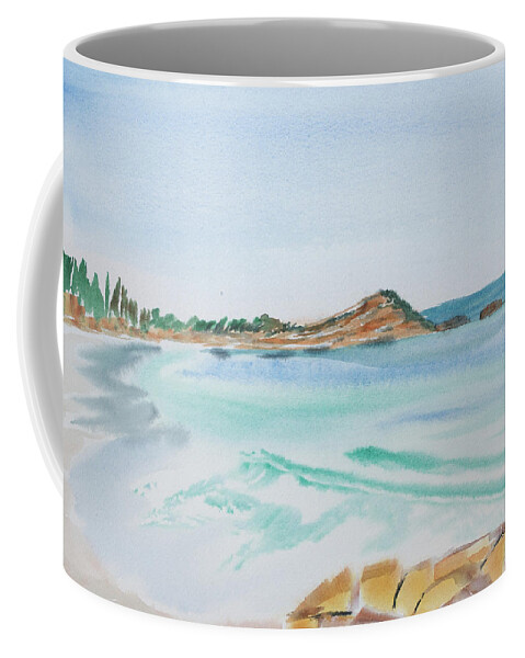 Tasmania Coffee Mug featuring the painting Waves Arriving Ashore in a Tasmanian East Coast Bay by Dorothy Darden