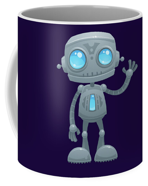 Robotandroiddroidfriendlycutewavewavingmachinefuturevectorcartoonillustrationhumorbluegrayhellosmilegreetingmascot Coffee Mug featuring the digital art Waving Robot by John Schwegel