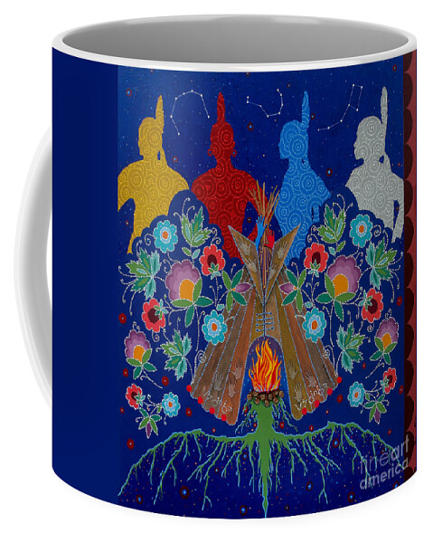 Native American Painting Coffee Mug featuring the painting We Are One Bond by Chholing Taha