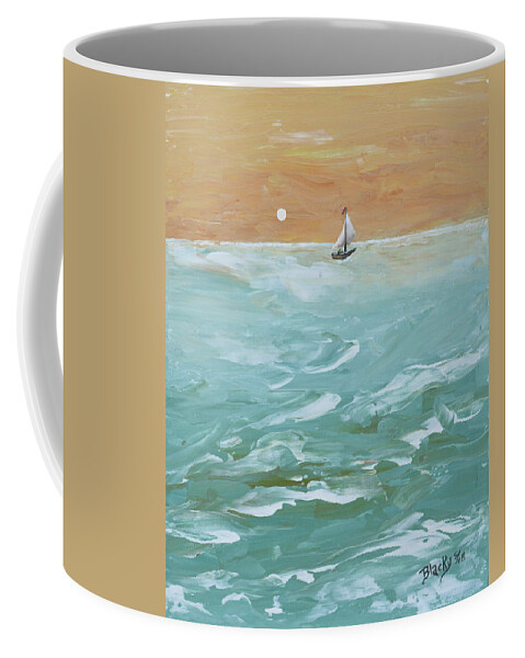 Sailing Coffee Mug featuring the painting We Sail At Dawn by Donna Blackhall