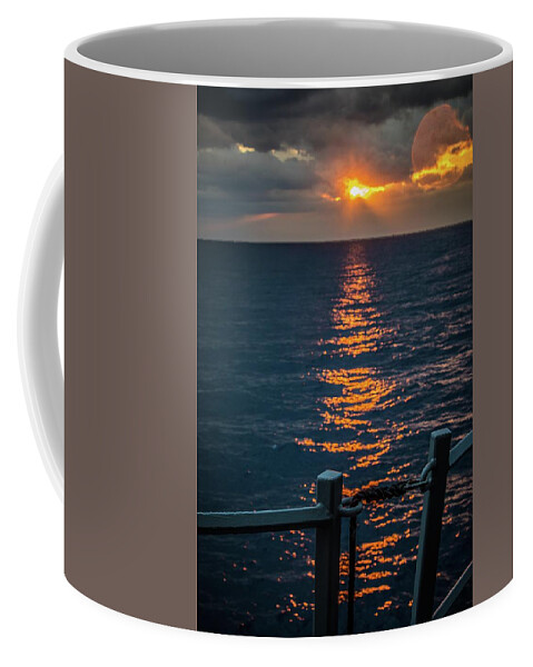 Navy Coffee Mug featuring the photograph Weather Deck Sunset by Larkin's Balcony Photography