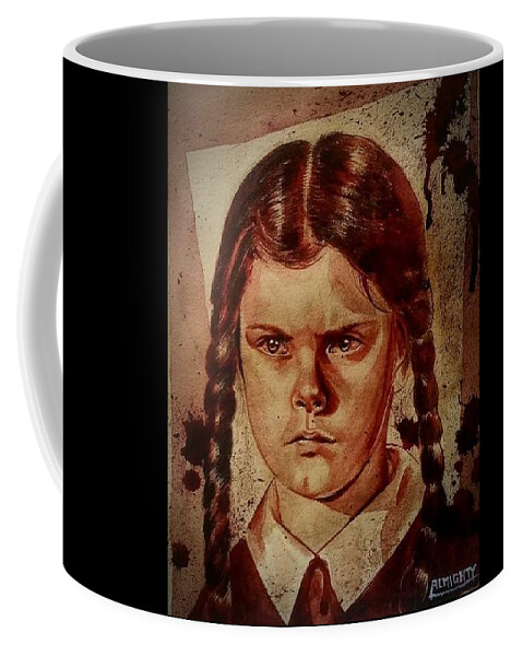 Ryan Almighty Coffee Mug featuring the painting WEDNESDAY ADDAMS - wet blood by Ryan Almighty