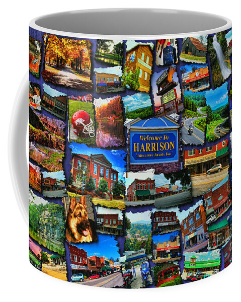 Harrison Coffee Mug featuring the digital art Welcome to Harrison Arkansas by Kathy Tarochione