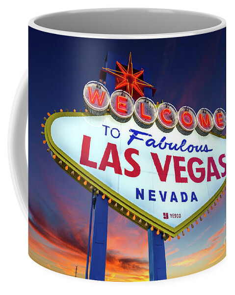 Welcome To Las Vegas Coffee Mug featuring the photograph Welcome to Las Vegas Sign at Dawn Wide by Aloha Art
