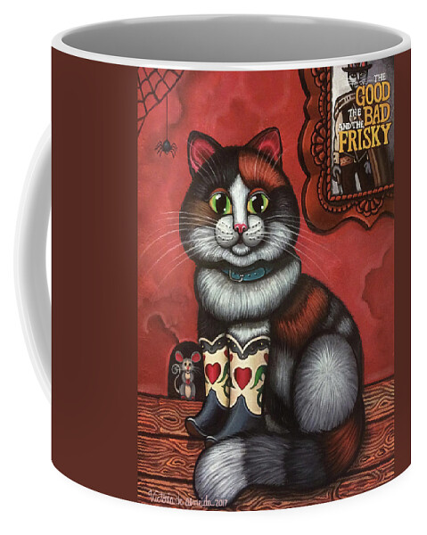 Cat Coffee Mug featuring the painting Western Boots Cat Painting by Victoria De Almeida