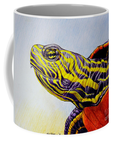 Turtle Coffee Mug featuring the drawing Western Painted Turtle by Christopher Shellhammer