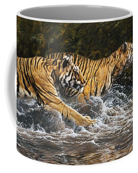 Tiger Coffee Mug featuring the painting Wet and Wild by Alan M Hunt
