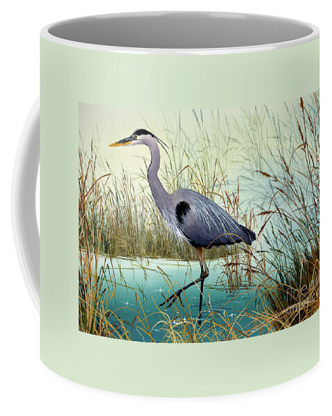 Heron Coffee Mug featuring the painting Wetland Beauty Heron by James Williamson