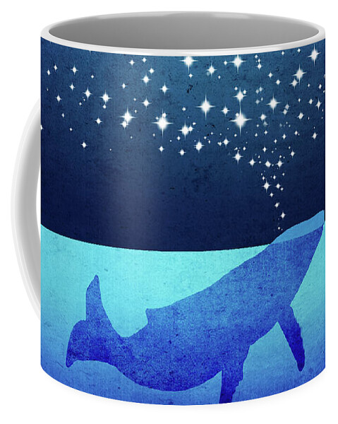 Whale Coffee Mug featuring the digital art Whale Spouting Stars by Laura Ostrowski