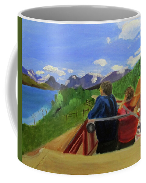 Glacier National Park Coffee Mug featuring the painting What's Out There? by Linda Feinberg