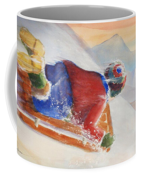 Solo Ride. Speed Coffee Mug featuring the painting Wheee by Marilyn Jacobson