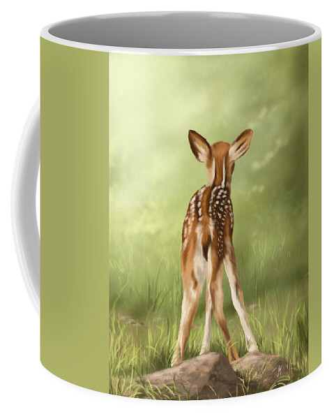 Fawn Coffee Mug featuring the painting Where is my mom? by Veronica Minozzi