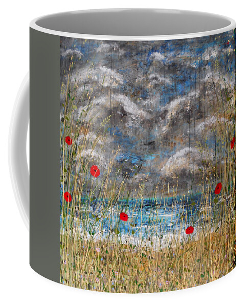 Seascape Coffee Mug featuring the painting Where Poppies Blow LARGE WORK by Angie Wright