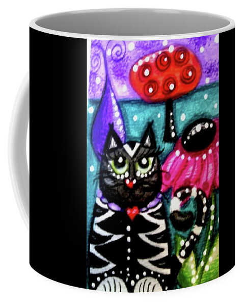 Kitty Coffee Mug featuring the painting Whimsical Black White Kitty Cat by Monica Resinger