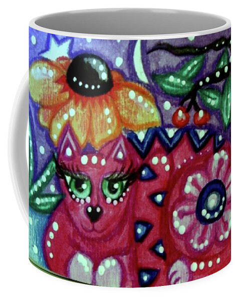 Kitty Coffee Mug featuring the painting Whimsical Kitty Cat With Black Eyed Susan by Monica Resinger