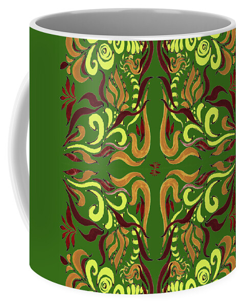 Whimsical Coffee Mug featuring the painting Whimsical Organic Pattern in Yellow and Green I by Irina Sztukowski