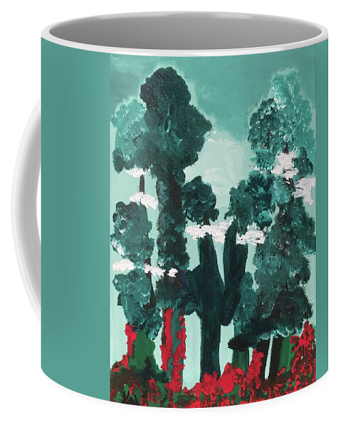 Paintings Coffee Mug featuring the painting Whimsical Wintry Trees by Karen Nicholson
