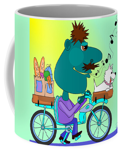 Bike Coffee Mug featuring the digital art Whistling bicycle rider by Debra Baldwin
