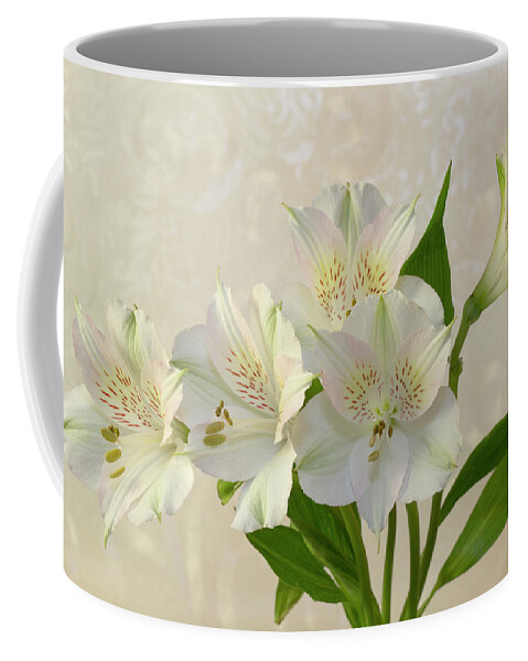 Alstromeria Flower Coffee Mug featuring the photograph White Alstromeria Lily Flowers by Sandra Foster