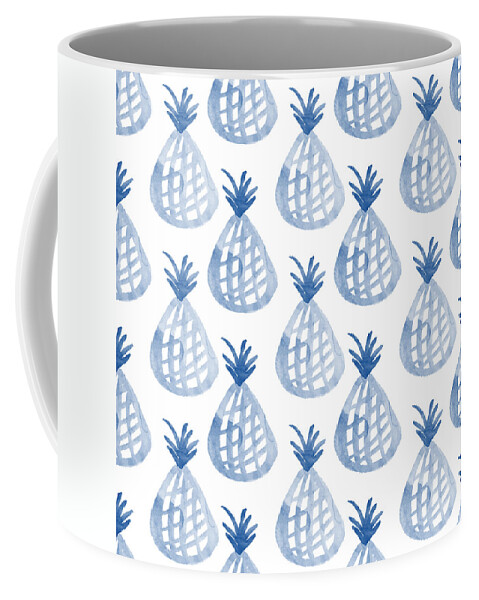 Pineapple Coffee Mug featuring the mixed media White and Blue Pineapple Party by Linda Woods
