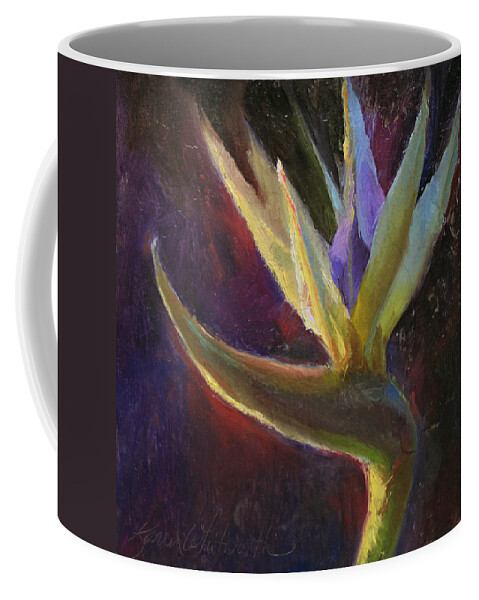 Tropical Flowers Coffee Mug featuring the painting White Bird of Paradise -Tropical Flower Painting by K Whitworth
