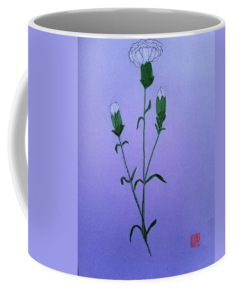 Represent Pure Love And Good Luck Coffee Mug featuring the painting White Carnations by Margaret Welsh Willowsilk
