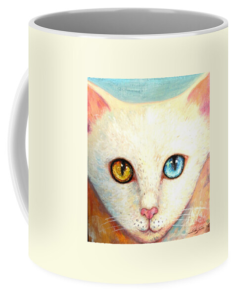 Portrait Coffee Mug featuring the painting White Cat by Shijun Munns