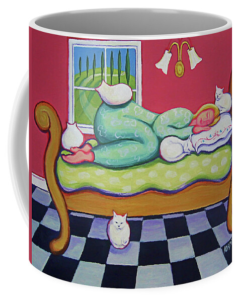 Rebecca Korpita Coffee Mug featuring the painting White Cats - Cat Napping by Rebecca Korpita