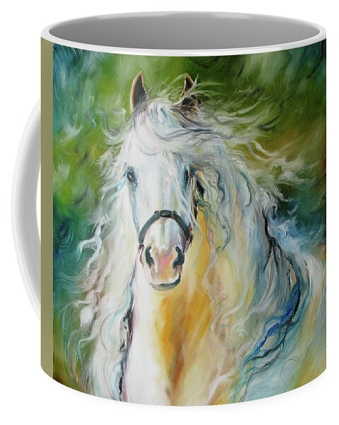 Horse Coffee Mug featuring the painting WHITE CLOUD the ANDALUSIAN STALLION by Marcia Baldwin