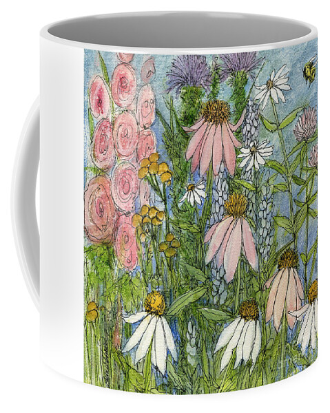 Nature Coffee Mug featuring the painting White Coneflowers in Garden by Laurie Rohner
