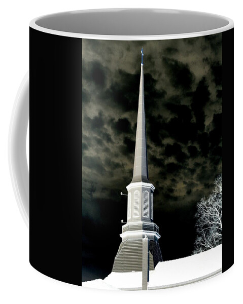Church Coffee Mug featuring the photograph White Cross Dark Skies by Joshua House