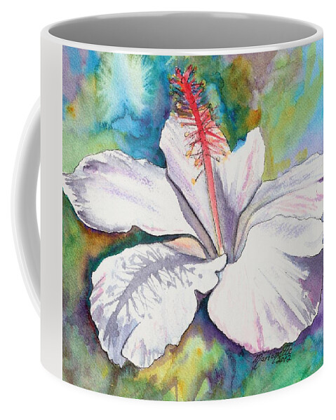 White Hibiscus Coffee Mug featuring the painting White Hibiscus Waimeae by Marionette Taboniar