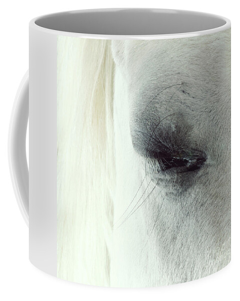 Horse Coffee Mug featuring the photograph White horse beautiful eye by Dimitar Hristov