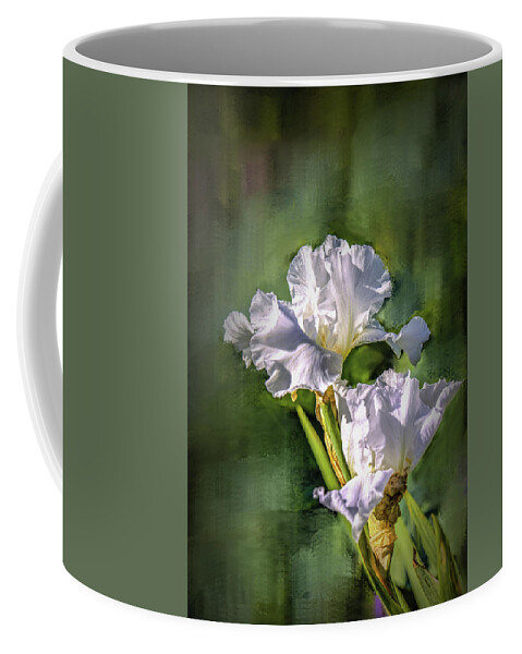 White Coffee Mug featuring the photograph White iris on abstract background #g4 by Leif Sohlman