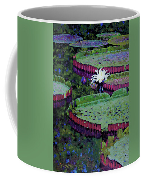 Water Lily Coffee Mug featuring the painting White Lily of Peace by John Lautermilch