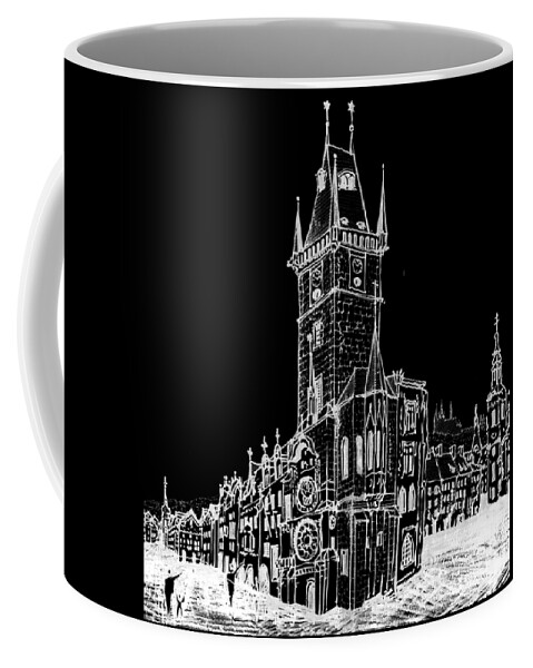  Coffee Mug featuring the drawing white lines on transparent background - detail - 6.53.Hungary-6-detail-b by Charlie Szoradi