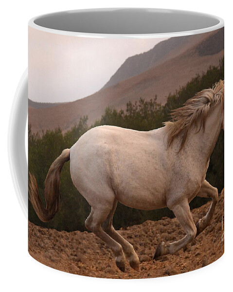 Rtf Ranch Coffee Mug featuring the photograph White Mare Gallops #1 - Close Up Brighter by Heather Kirk