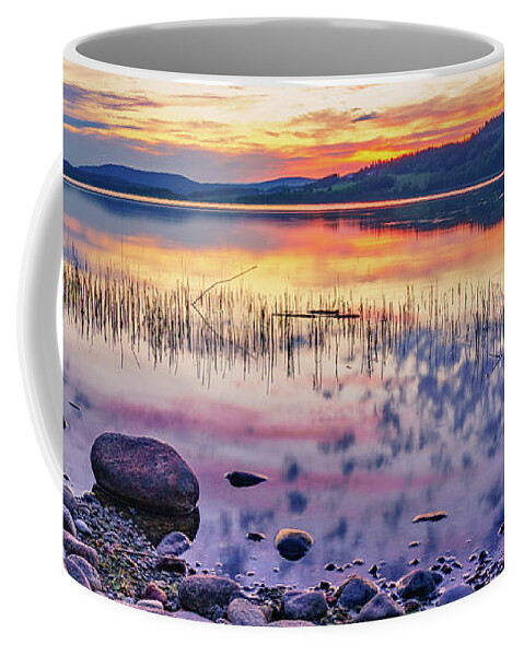 Europe Coffee Mug featuring the photograph White night sunset on a Swedish lake by Dmytro Korol