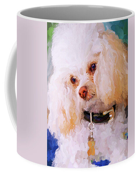 White Coffee Mug featuring the painting White Poodle by Jai Johnson