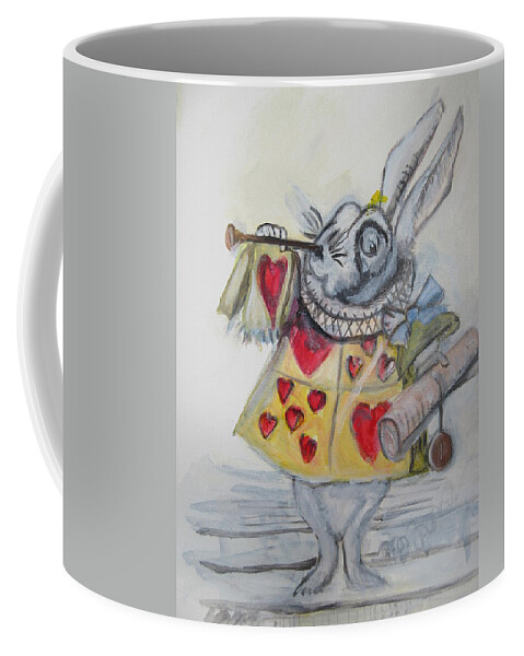 White Rabbit Coffee Mug featuring the painting White Rabbit by Denice Palanuk Wilson