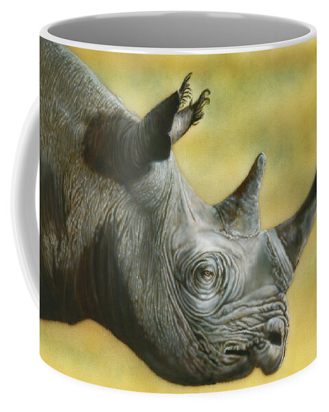  Coffee Mug featuring the painting White Rhino by Wayne Pruse