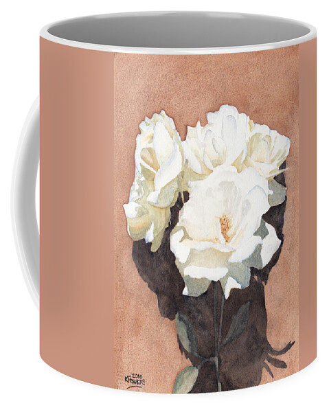 White Coffee Mug featuring the painting White Roses by Ken Powers