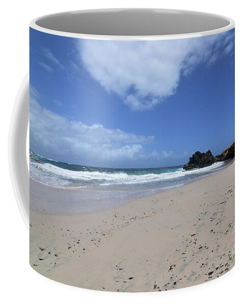 Bluffs Coffee Mug featuring the photograph White Sand Beach with Waves Crashing Ashore on Andicuri Beach by DejaVu Designs