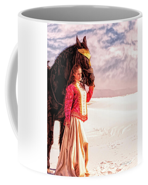 White Sands Coffee Mug featuring the digital art White Sands Horse and Rider #2b by Walter Herrit