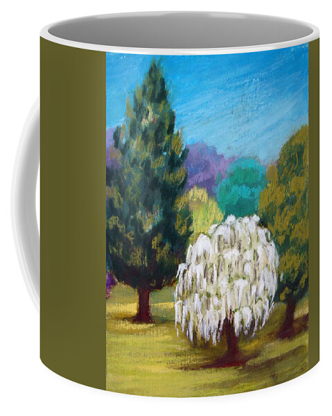 Landscape Coffee Mug featuring the pastel White Tree by Karen Coggeshall
