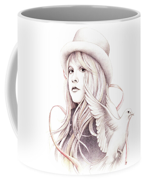 Stevie Nicks Coffee Mug featuring the drawing White Winged Dove by Johanna Pieterman