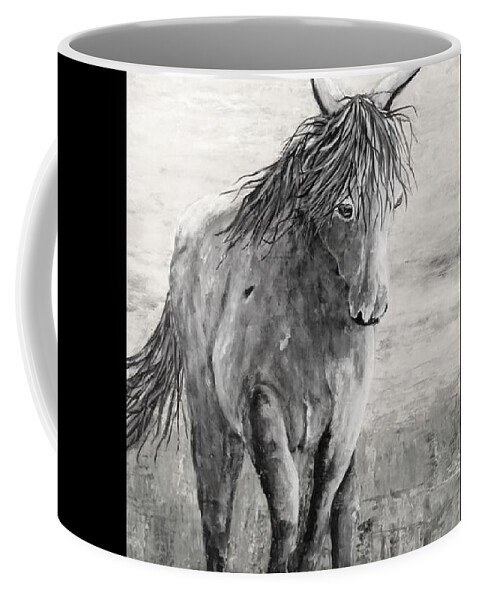 Texas Coffee Mug featuring the digital art Wild and Free Gray Scale by Suzanne Theis