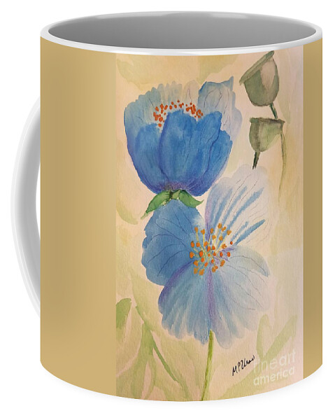 Wild Blue Poppies Coffee Mug featuring the painting Wild Blue Poppies by Maria Urso